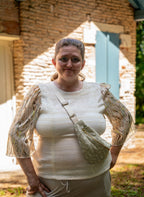 Sac banane Lierre Bleu Cigogne porté à la taille