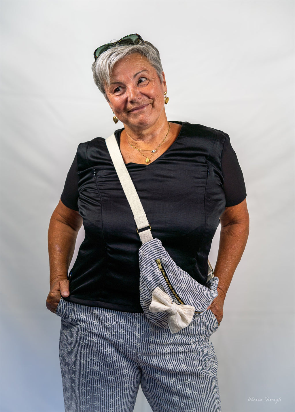 Sac banane Lierre Bleu Cigogne, doublure en coton brodé