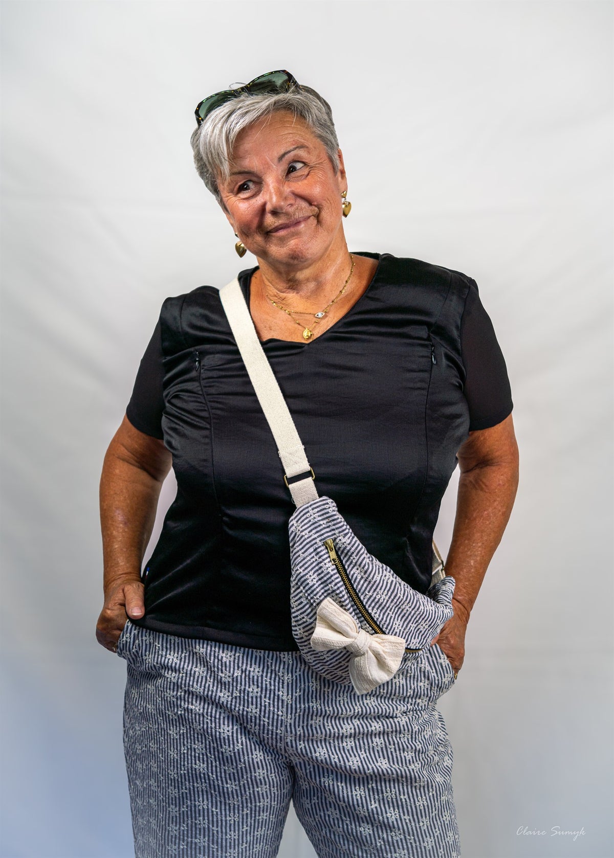 Sac banane Lierre Bleu Cigogne, doublure en coton brodé