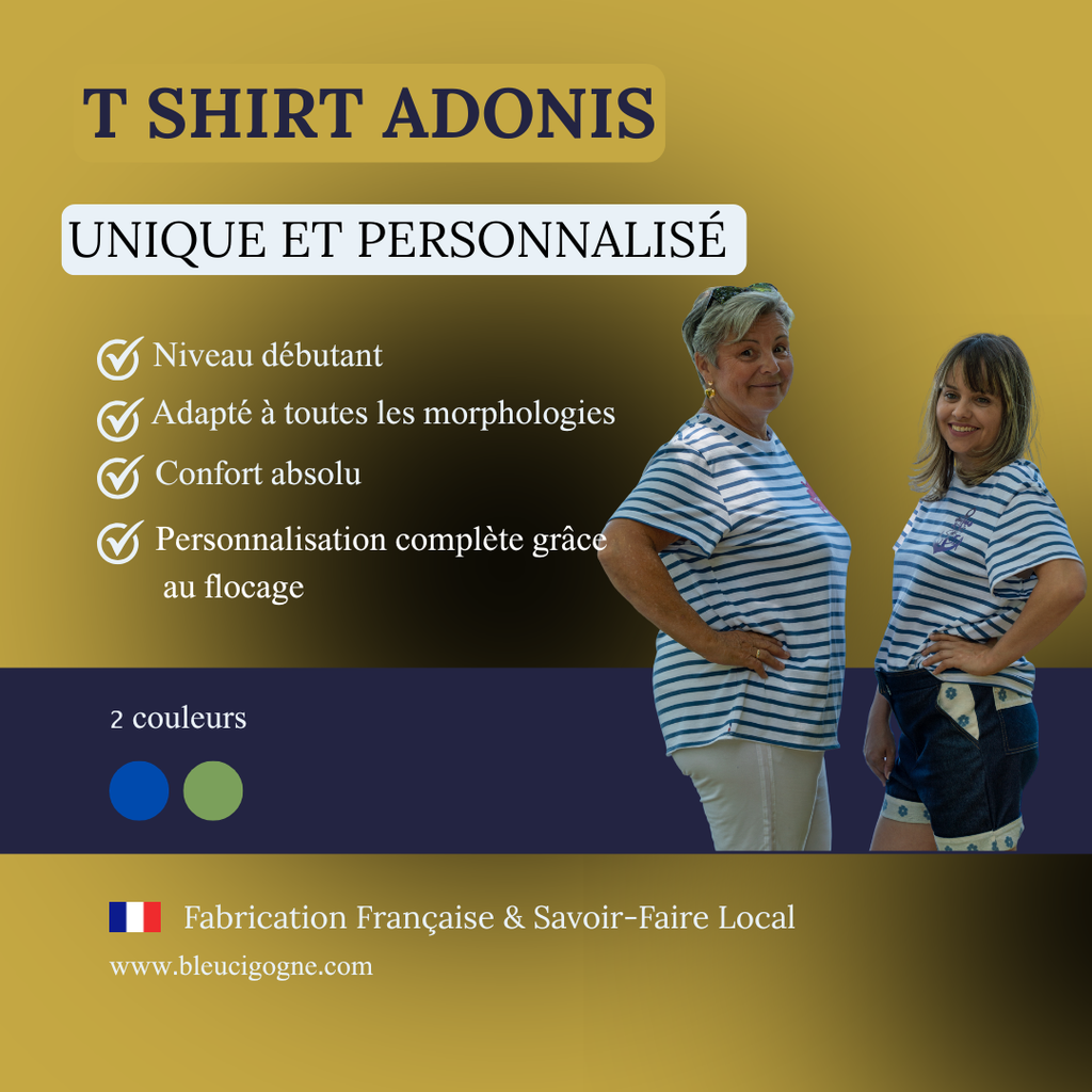 Box couture T-shirt Adonis Bleu Cigogne en jersey de coton rayé