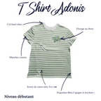 T-shirt Adonis Bleu Cigogne, col bord-côte blanc et flocage personnalisé