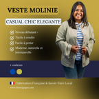 Veste Molinie Bleu Cigogne, manches larges et boutons en bois